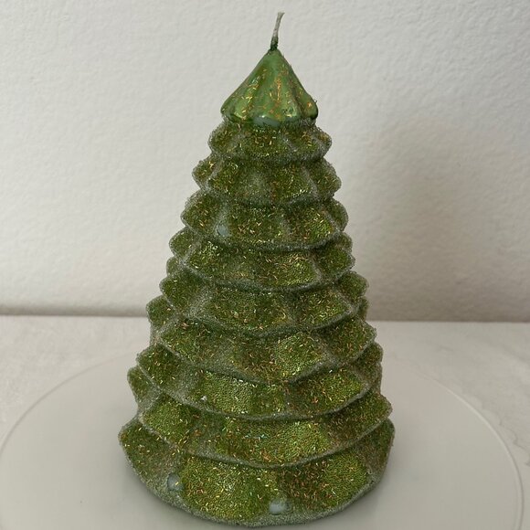 Large Lime Green Sparkly Christmas Tree Candle NEW UNUSED - Picture 4 of 11